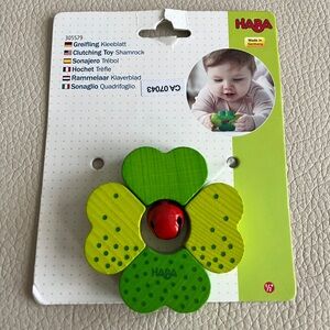 NWT - HABA Shamrock Wooden Baby Rattle with Bell - Made in Germany